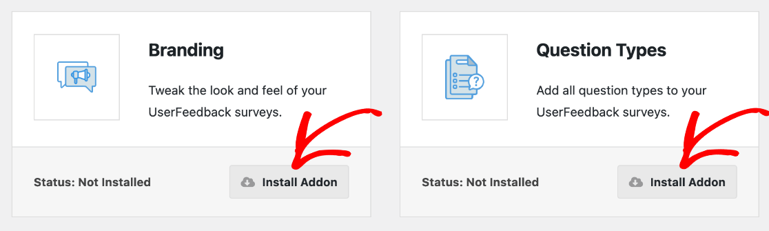 Install the UserFeedback branding and question types addons