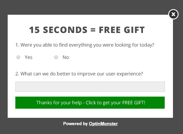 collect customer feedback online: OptinMonster Popup Example