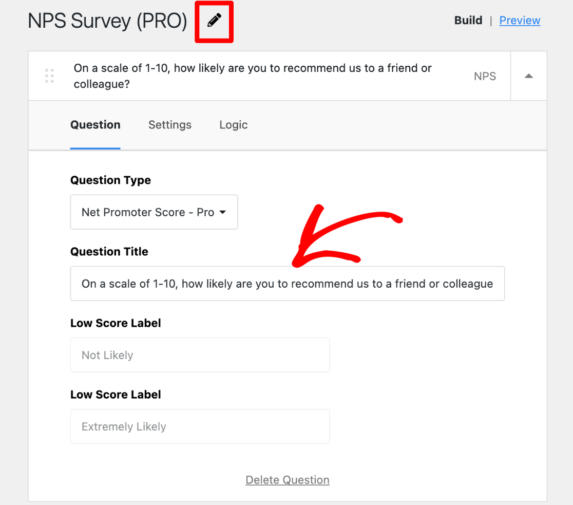 Edit the Net Promoter Score® (NPS®) survey question
