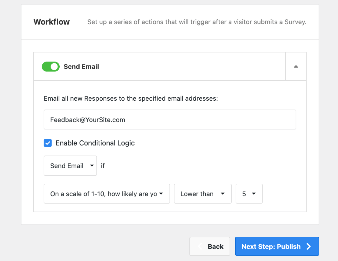 Survey notifications settings - conditional