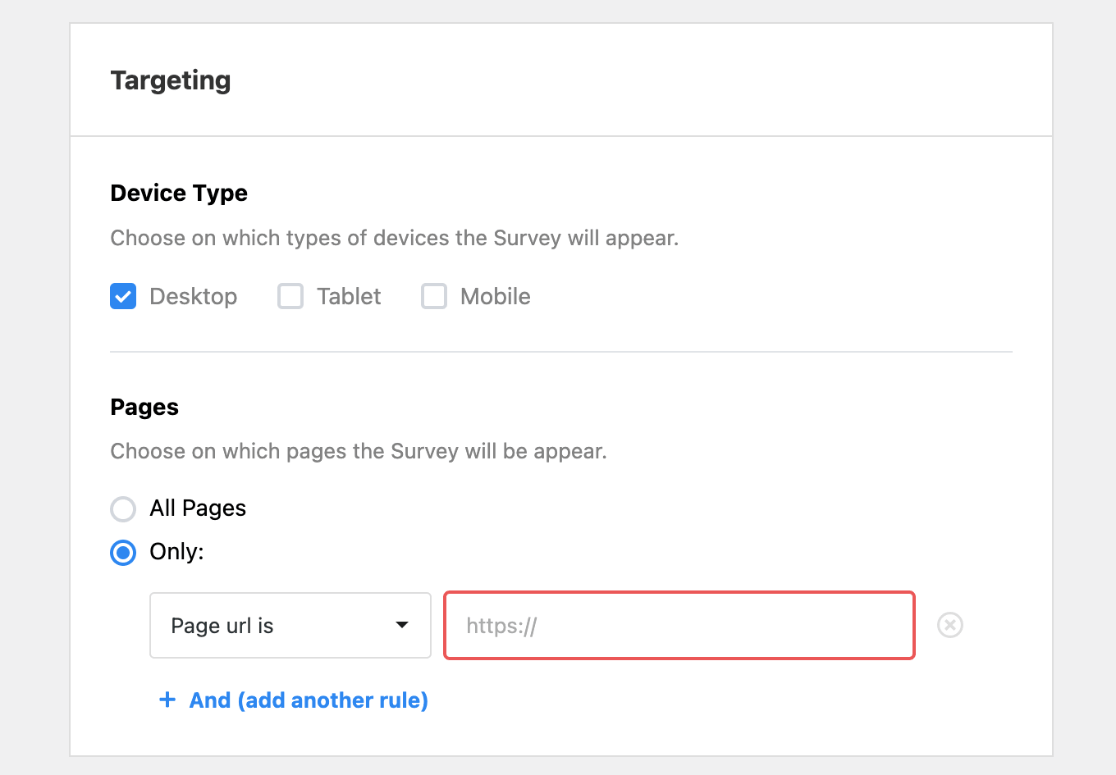 UserFeedback Page URL Targeting