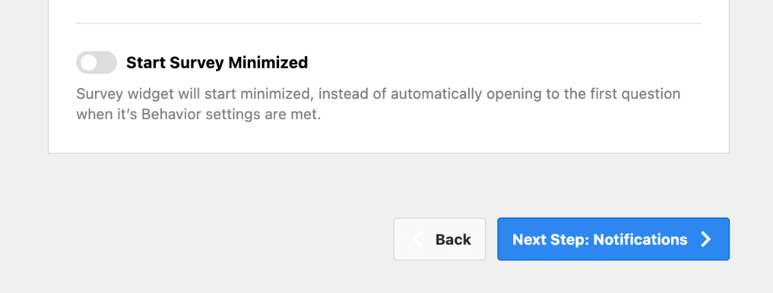 Start survey minimized setting