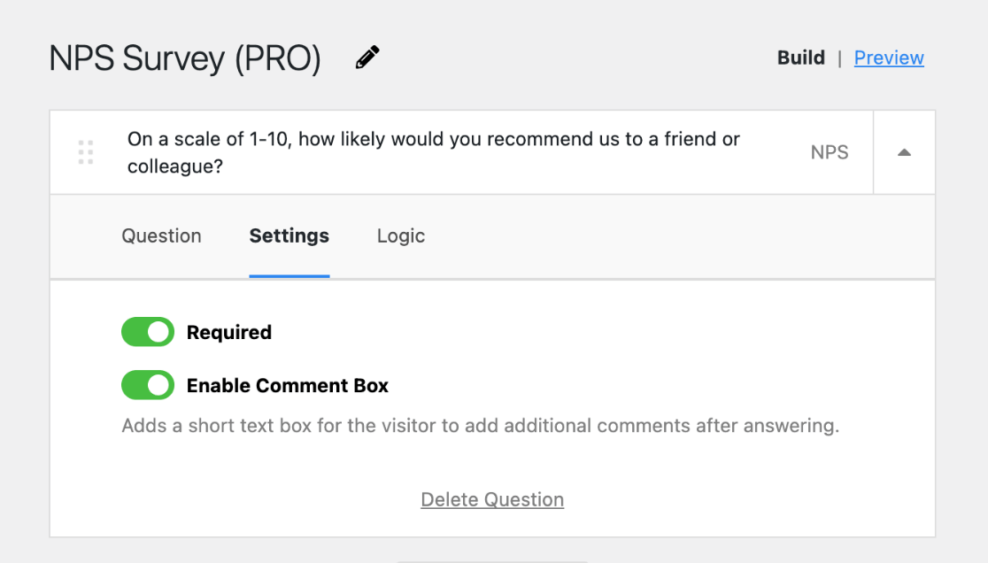 UserFeedback Template Settings