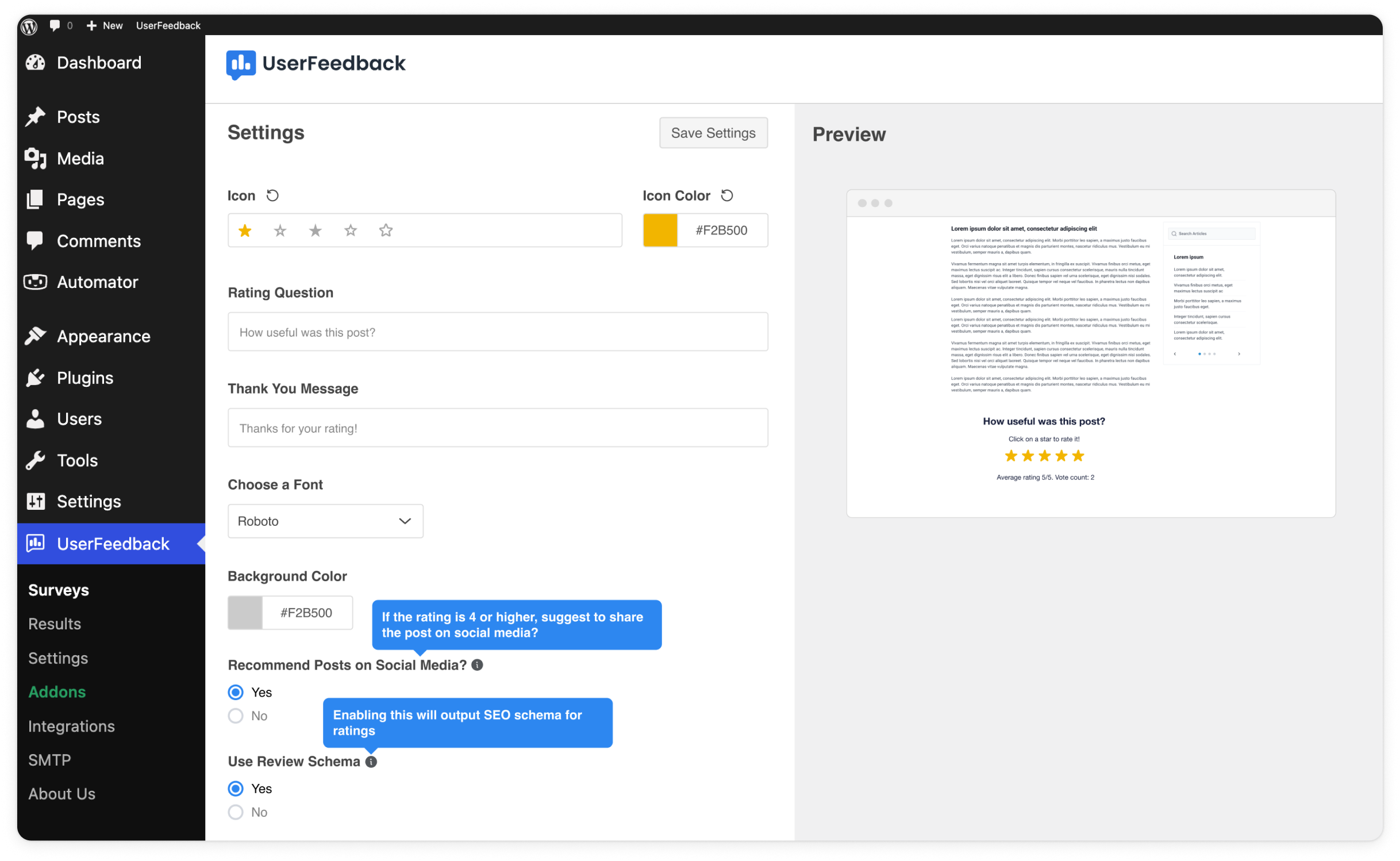 Easy post ratings to gather user feedback in WordPress.