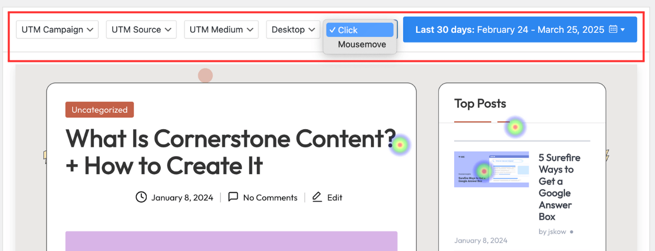 heatmap top bar userfeedback