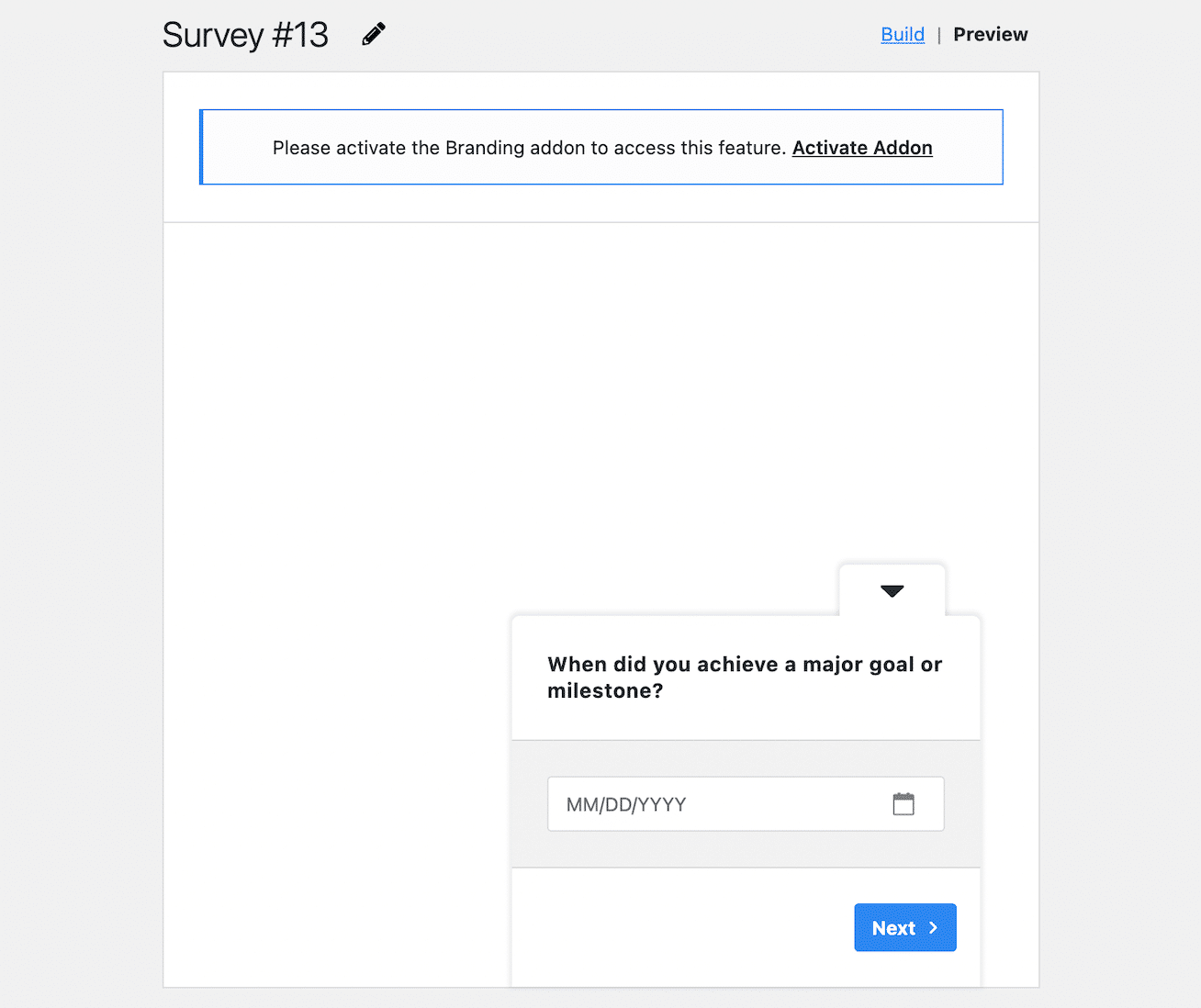 A preview of a question with the date picker option
