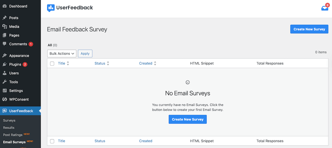 Create a new email survey