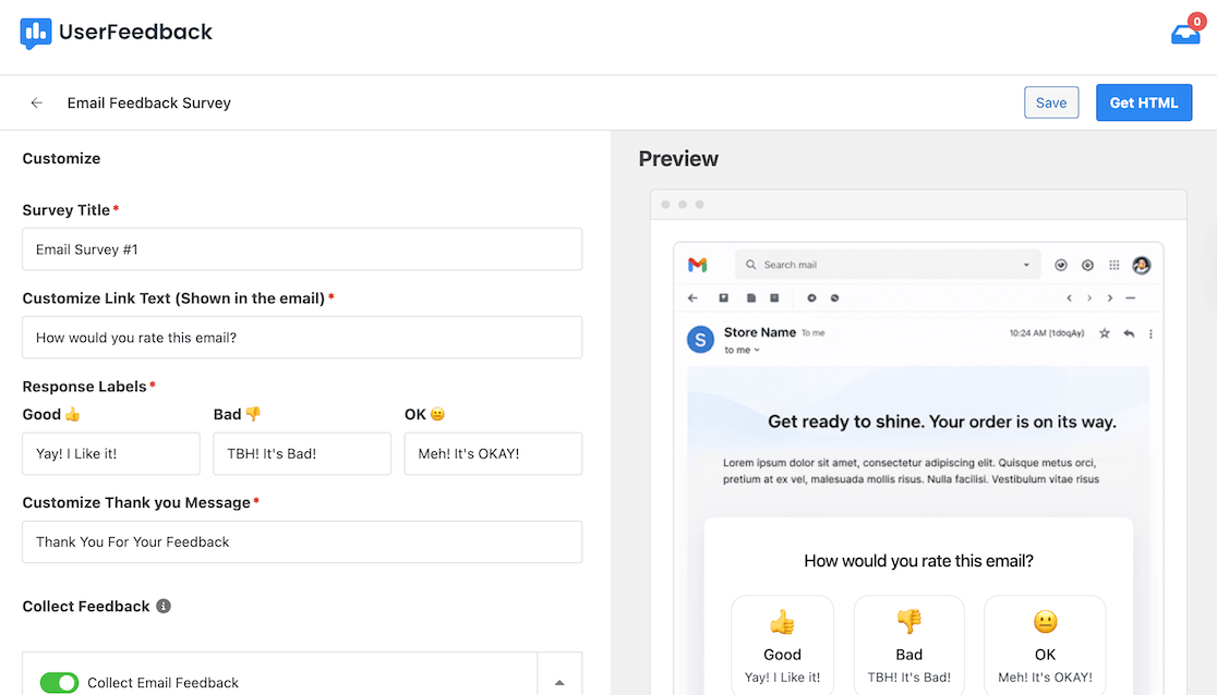 Customize your email survey