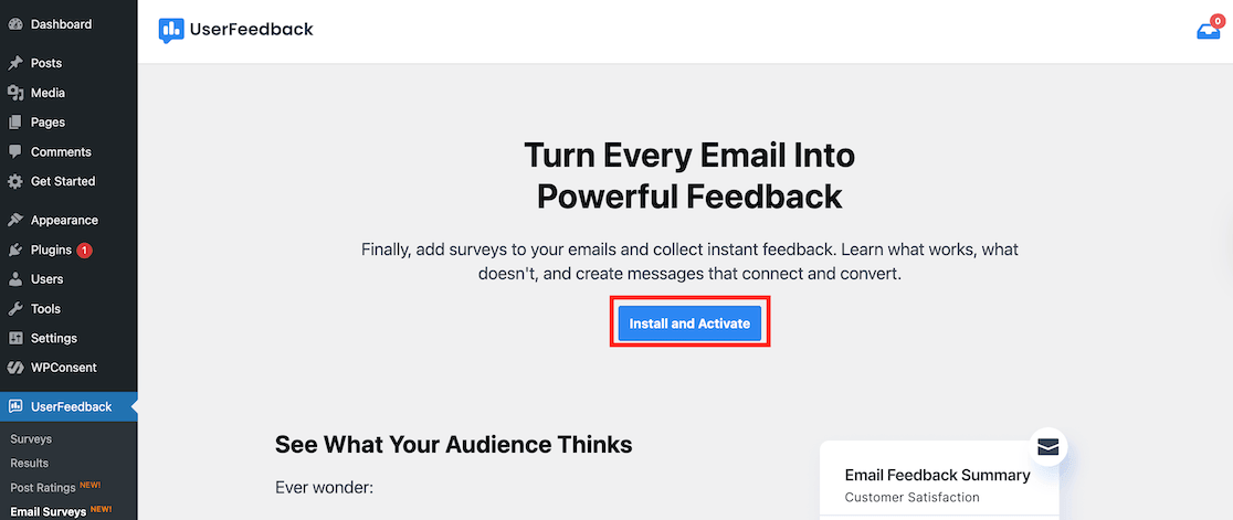 Install and activate the Email Surveys Addon