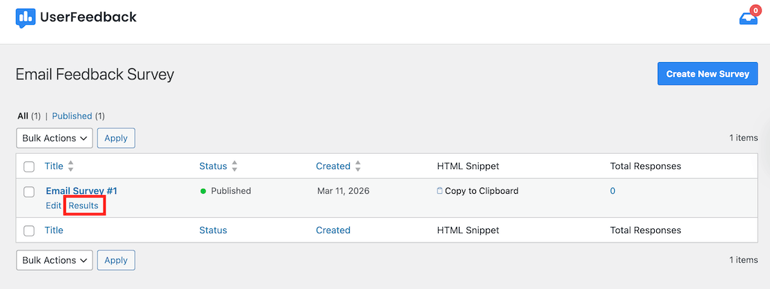 Email Survey results in UserFeedback