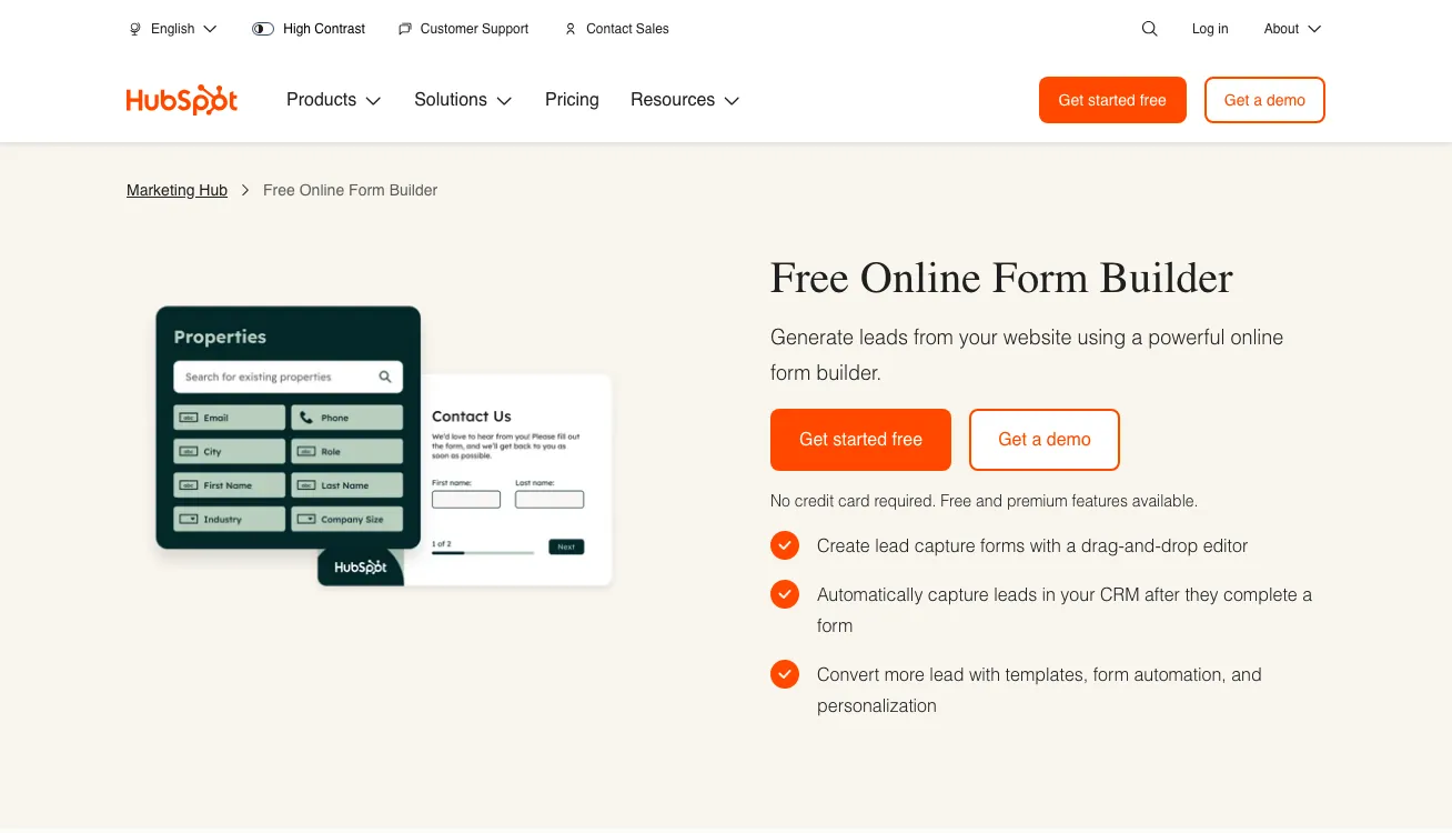 HubSpot free survey creator homepage