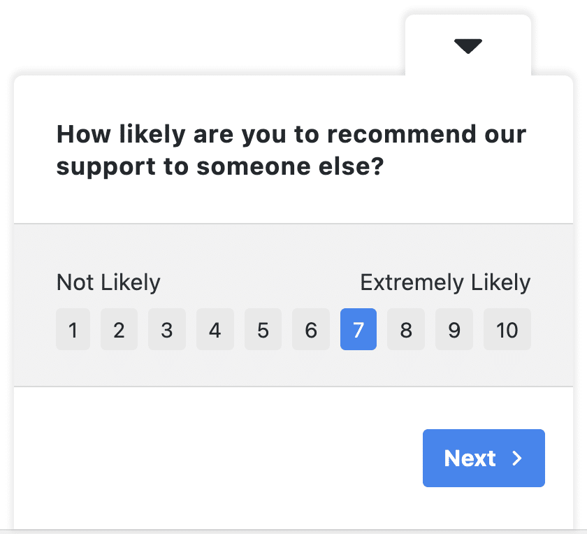 Help desk survey template in UserFeedback, showing a Net Promoter Score question about recommending support