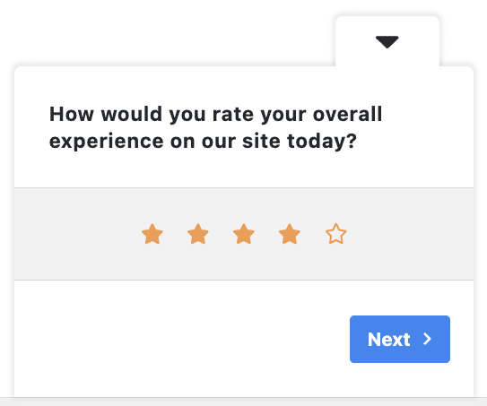 User satisfaction survey template in UserFeedback, showing the overall experience star rating question