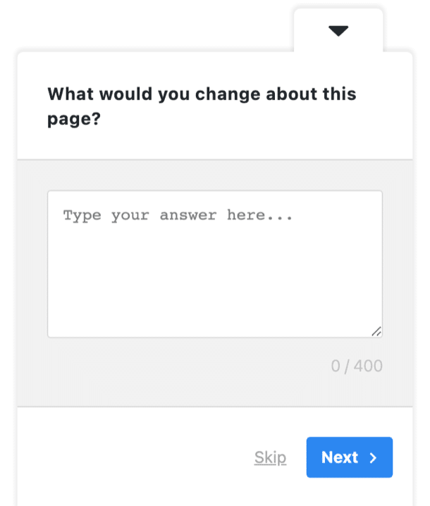 The follow-up question a Yes leads to in the UserFeedback widget, asking what the visitor would change about the page